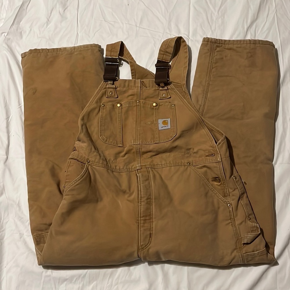 Carhartt Overalls Thrashed Red Quilt Lined